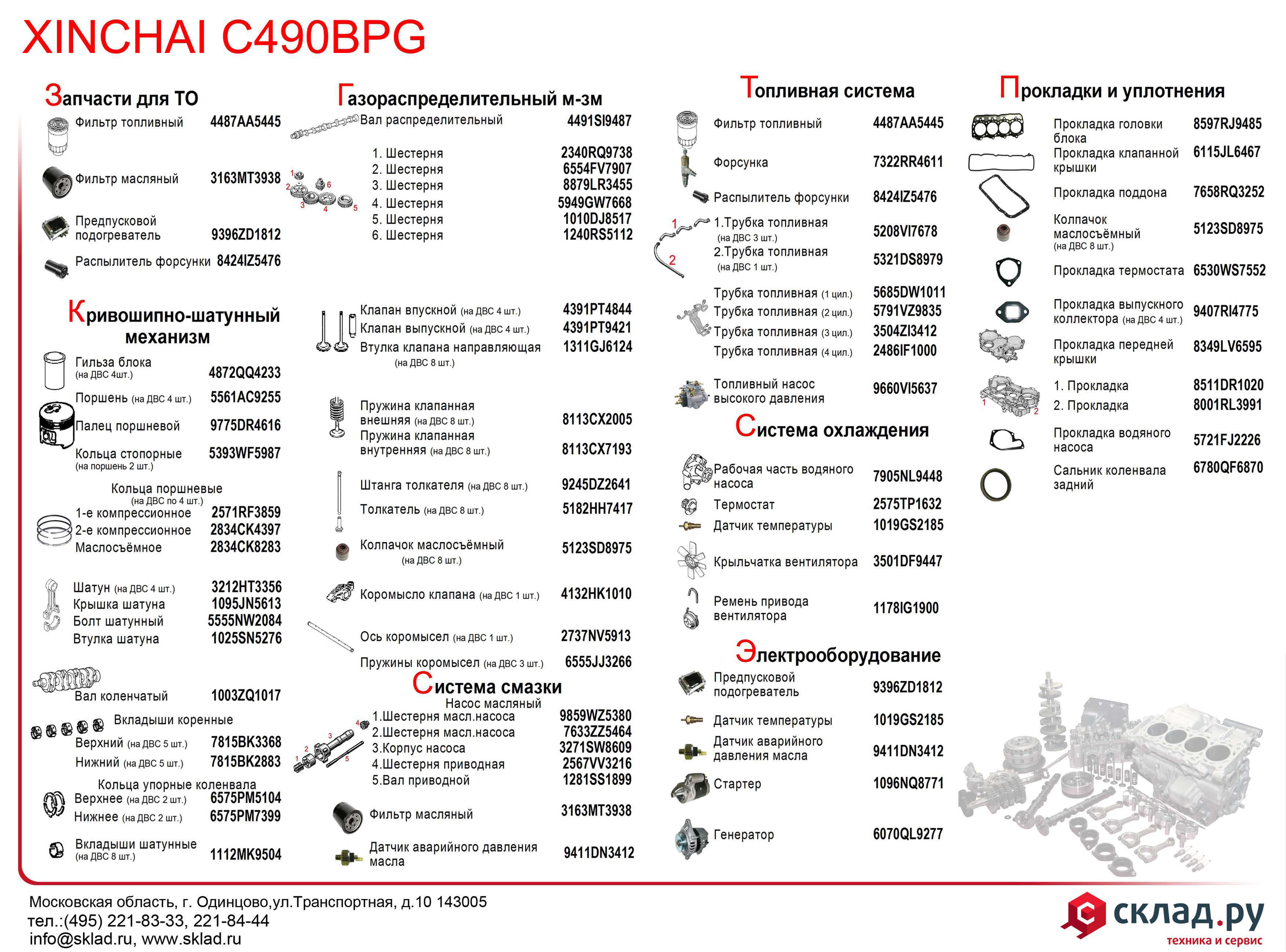 Запчасти на дизельный двигатель Xinchai C490BPG