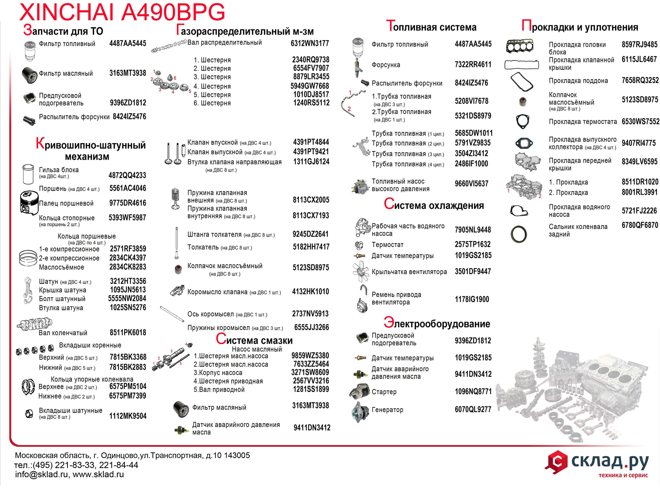 Запчасти на дизельный двигатель Xinchai A490BPG