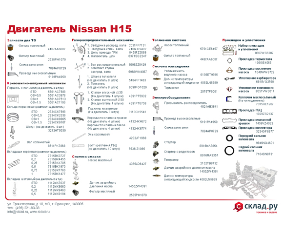 Запчасти на бензиновый двигатель Nissan H15