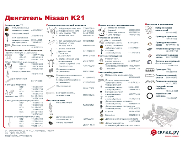 Запчасти на бензиновый двигатель Nissan K21