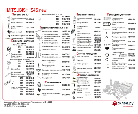 Запчасти на дизельный двигатель Mitsubishi S4S NEW