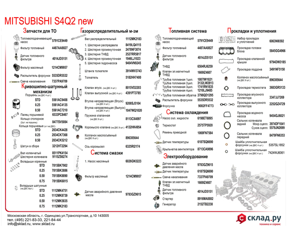 Запчасти на дизельный двигатель Mitsubishi S4Q2 NEW