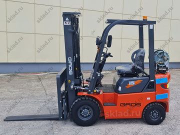 Газобензиновый вилочный погрузчик 1.5 тонны GROS LG15GLT двигатель GCT K21 Япония (завод LONKING)