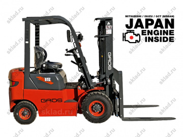 Дизельный вилочный погрузчик 1.5 тонны GROS LG15DT (завод LONKING, двигатель ISUZU)