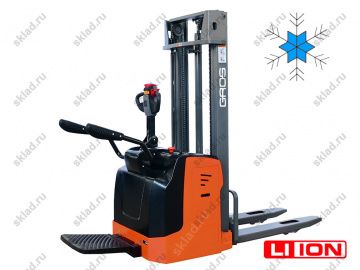 Самоходный штабелер 1500 кг с платформой и мачтой 3 метра GROS MB1530LC Li-ion (в холодном исполнении, завод MIMA)